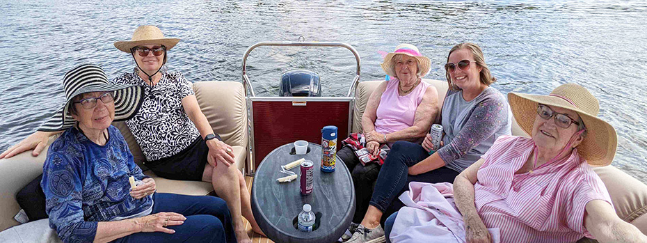 Meadows ladies enjoy a pontoon ride on Lake Wisconsin.