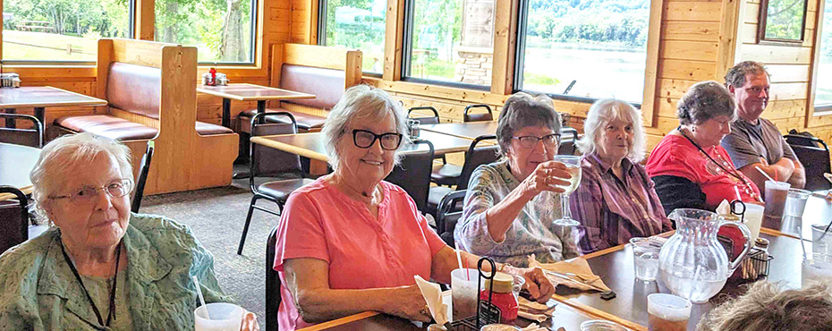 Meadows folks had lunch at the Wisconsin Riverside Resort in June.