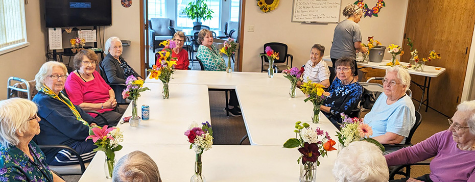 Meadows folks made beautiful bouquets from donated garden flowers.